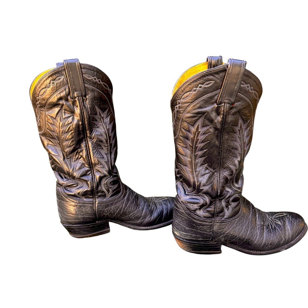 Tony Lama Black Leather Vintage Cowboy Boots Men's 8D Vintage Western USA in GUC - Picture 3 of 15